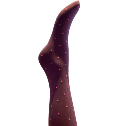 Agnes Strømpebukser - Aubergine w. pink dots