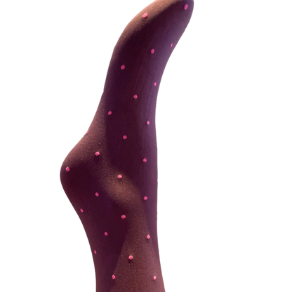 Agnes Strømpebukser - Aubergine w. pink dots