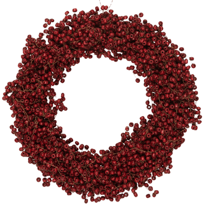 Krans fra Ib Laursen stillenat med røde træperler - perfekt til jul og højtider