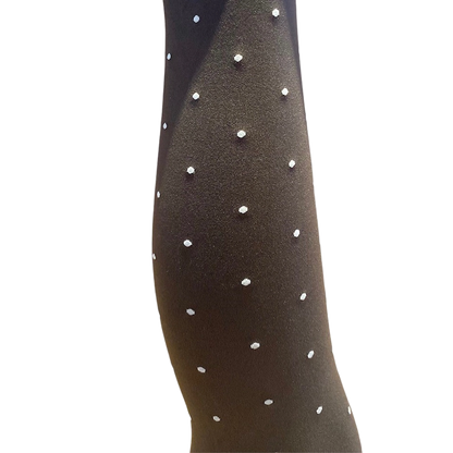 Agnes Strømpebukser - Dark brown w. off white dots