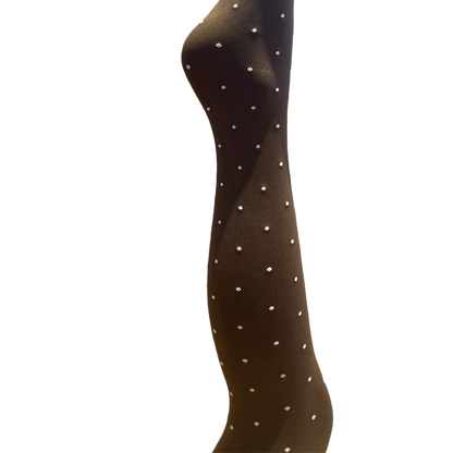 Agnes Strømpebukser - Dark brown w. off white dots