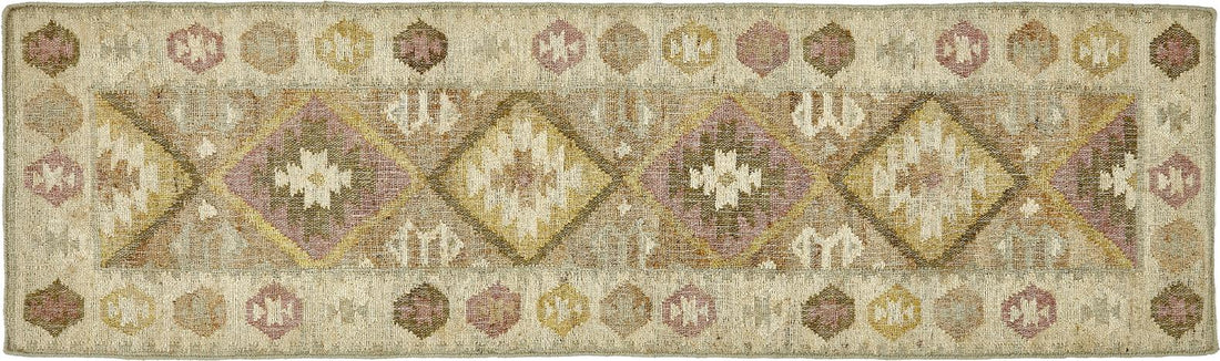 Valencia - Jute Kelim Løber - Natural/rosa/gul/lyseblå