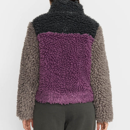 Selfhood teddyjakke i lilla, mørkegrå og grå colorblock-design