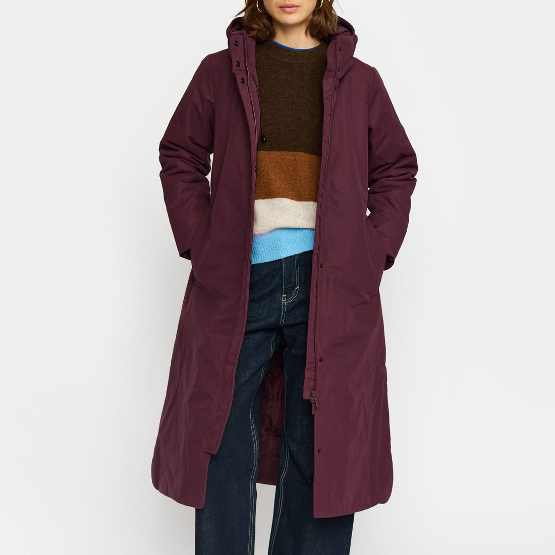 Lang Hooded Parka, Jakke - Burgundy
