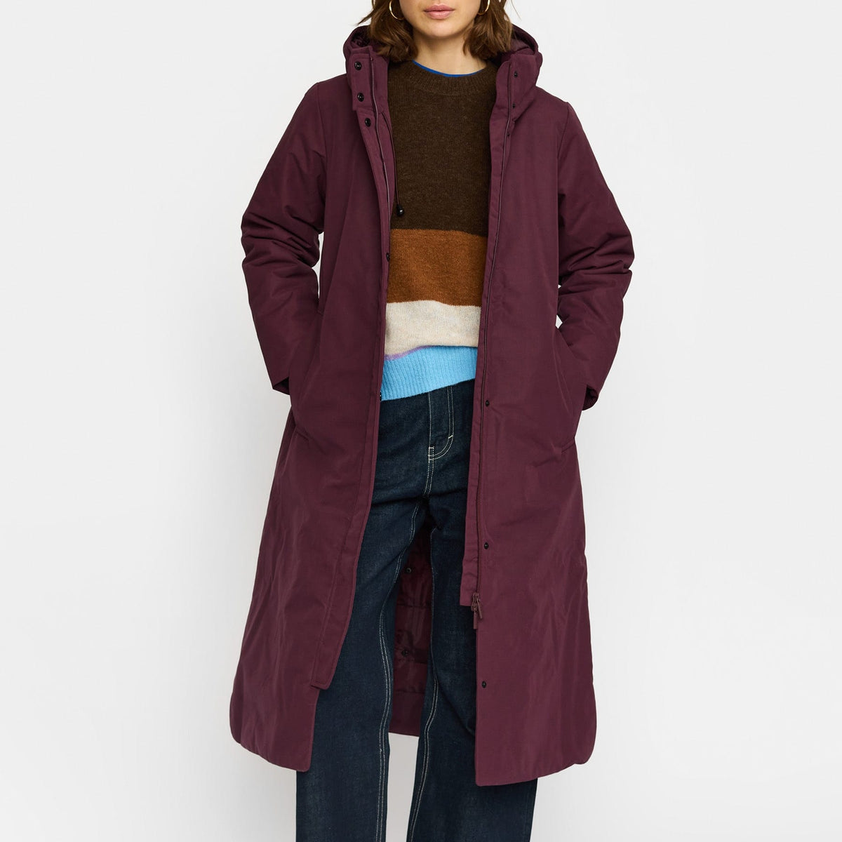 Lang Hooded Parka, Jakke - Burgundy