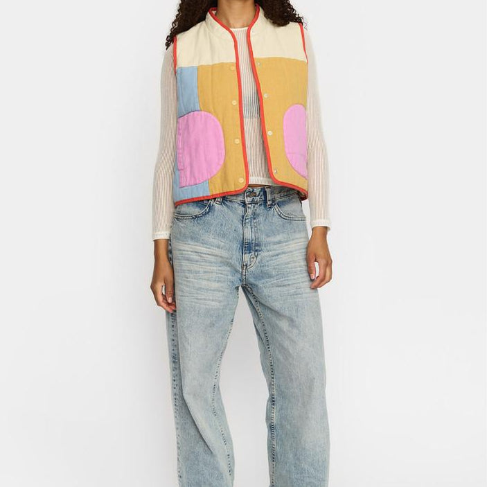 Quiltet Patchwork Vest - Bomuld - Off White