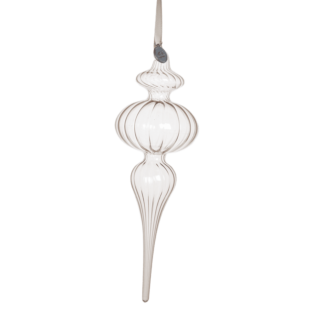 Klar glas julekugle fra Lene Bjerre formet som en dråbe