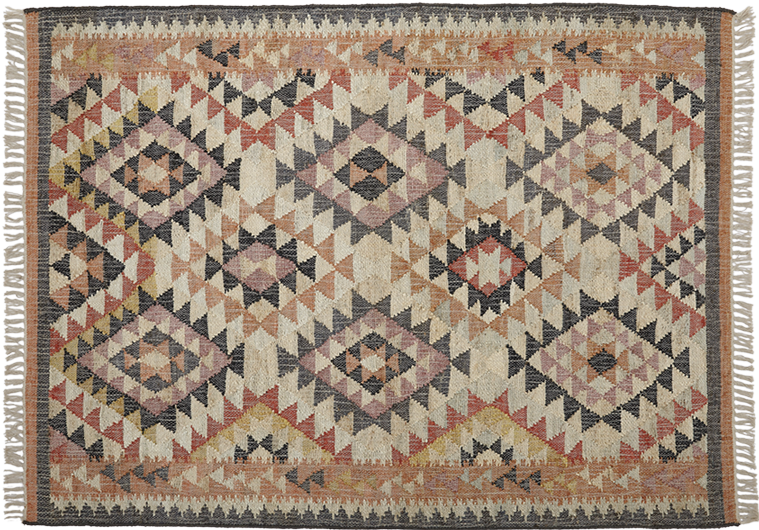 LULU - Jute Kelim Gulvtæppe - Pink, Orange, Peach