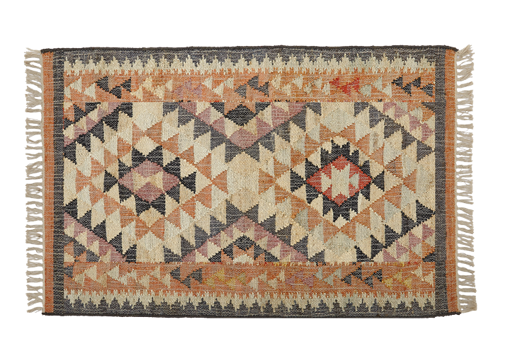 LULU - Jute Kelim Gulvtæppe - Pink, Orange, Peach