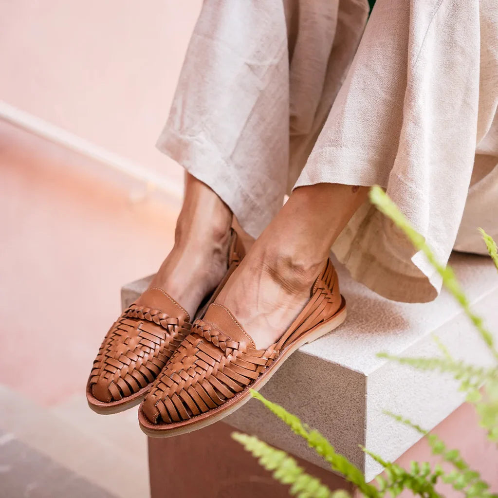 En skøn brun flettet lædersko fra Mexico i brun