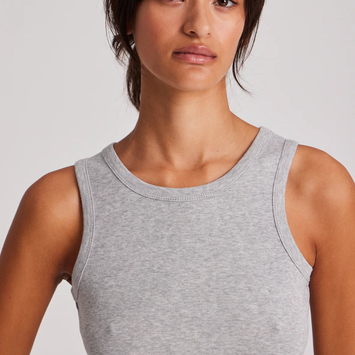Alberte 1x1 Rib Top - Øko Bomuld - Light Grey Melange
