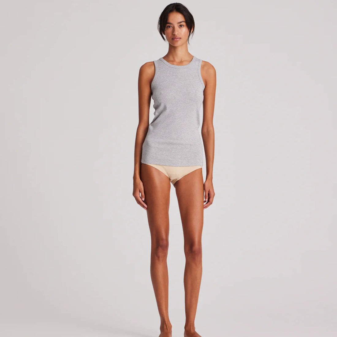 Alberte 1x1 Rib Top - Øko Bomuld - Light Grey Melange