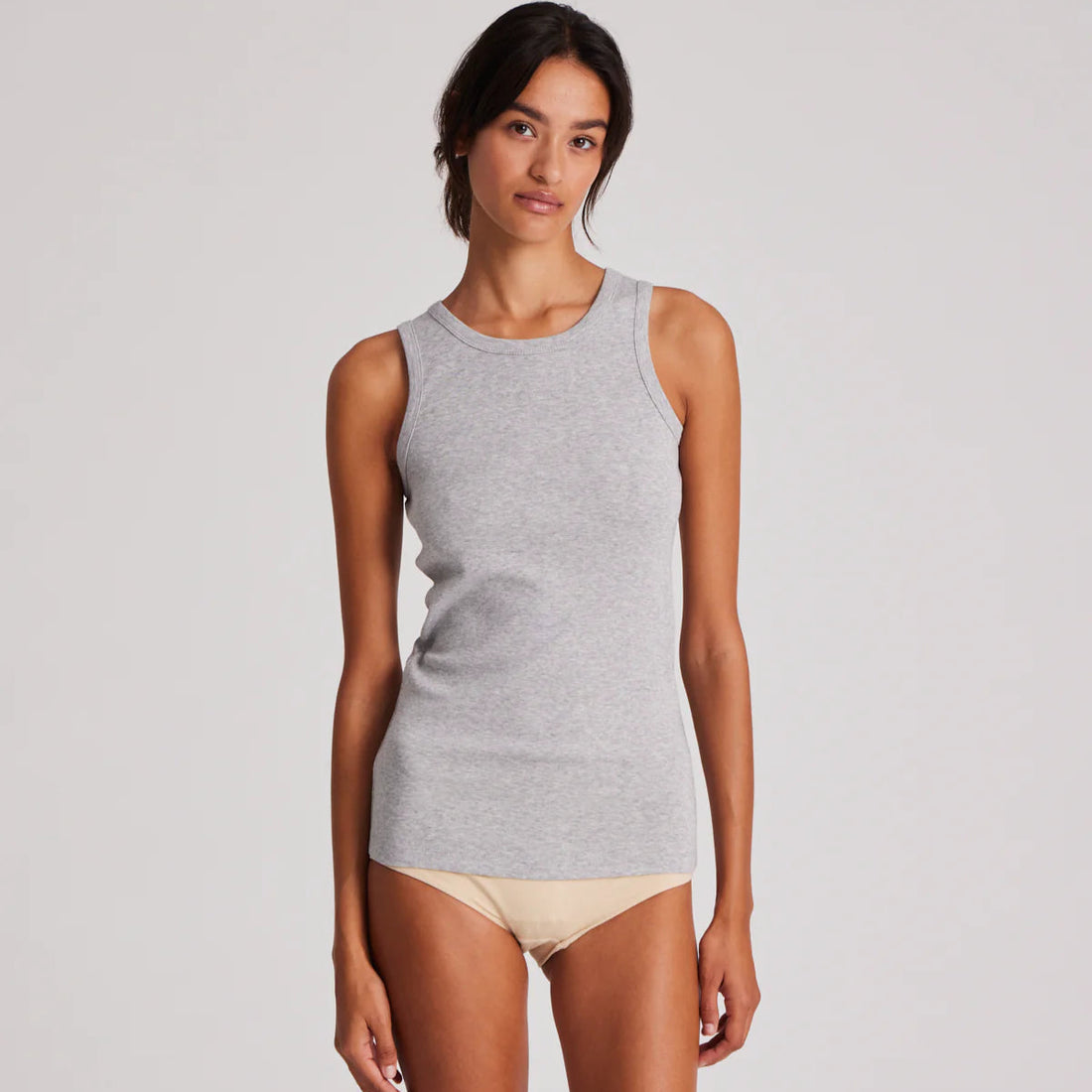 Alberte 1x1 Rib Top - Øko Bomuld - Light Grey Melange