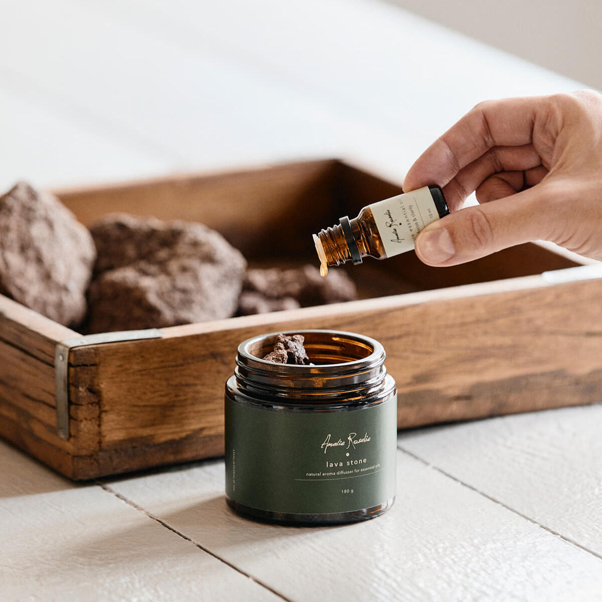 Lavasten fra Amalie Rosalie til aromaterai og æteriske olier