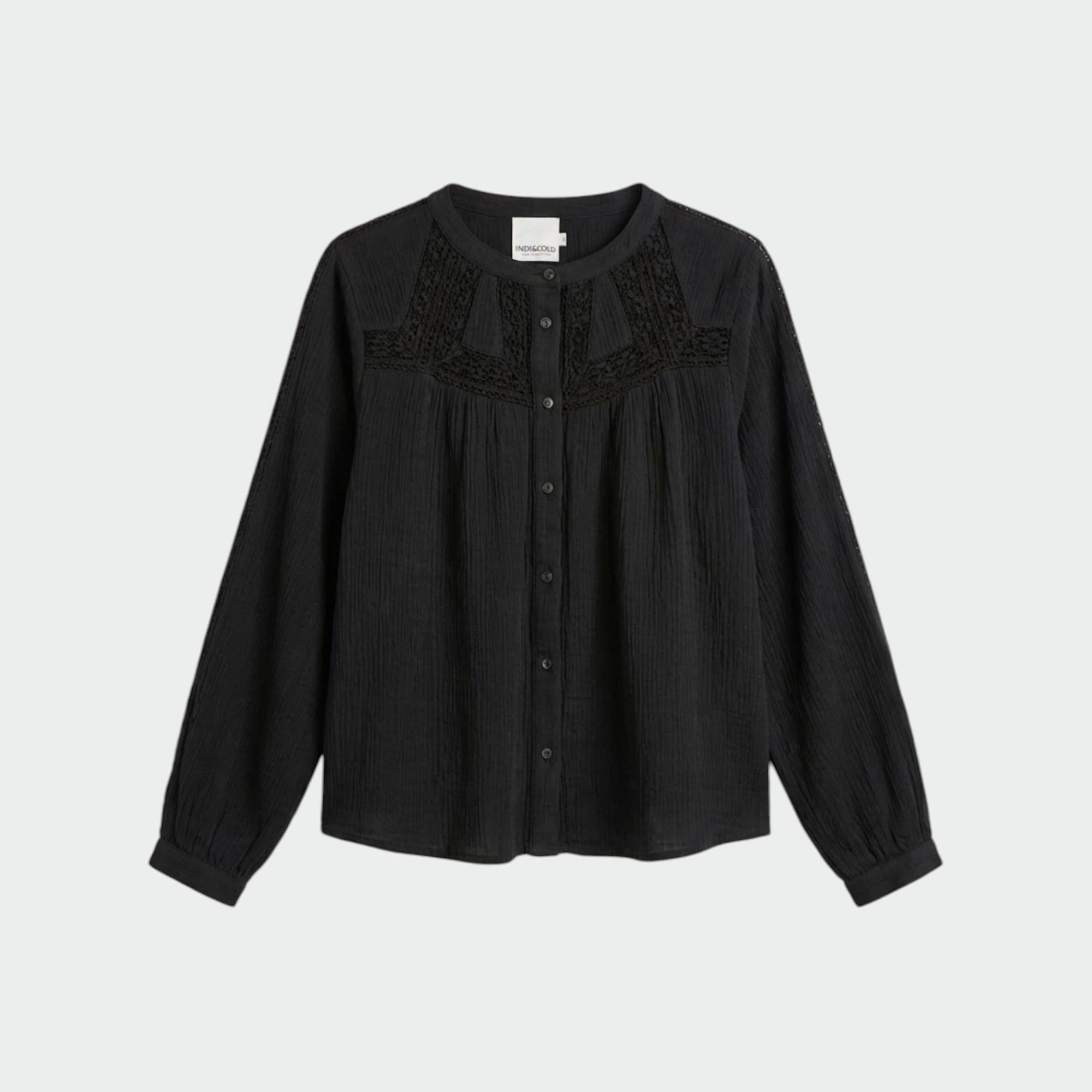 Sort skjorte fra Indi &amp; Cold med feminine blondedetaljer