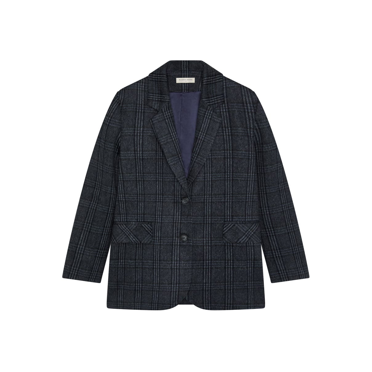 Camarón blazer med klassisk revers og to knapper i grå/blå fra Maison Hotel