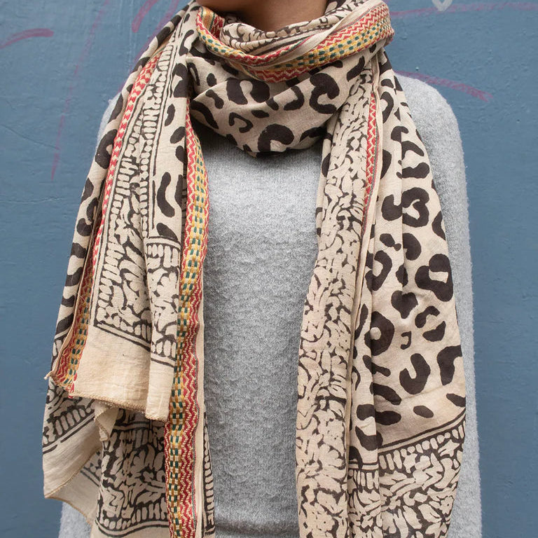 Bagru Tørklæde - Bomuld - Black Leo 