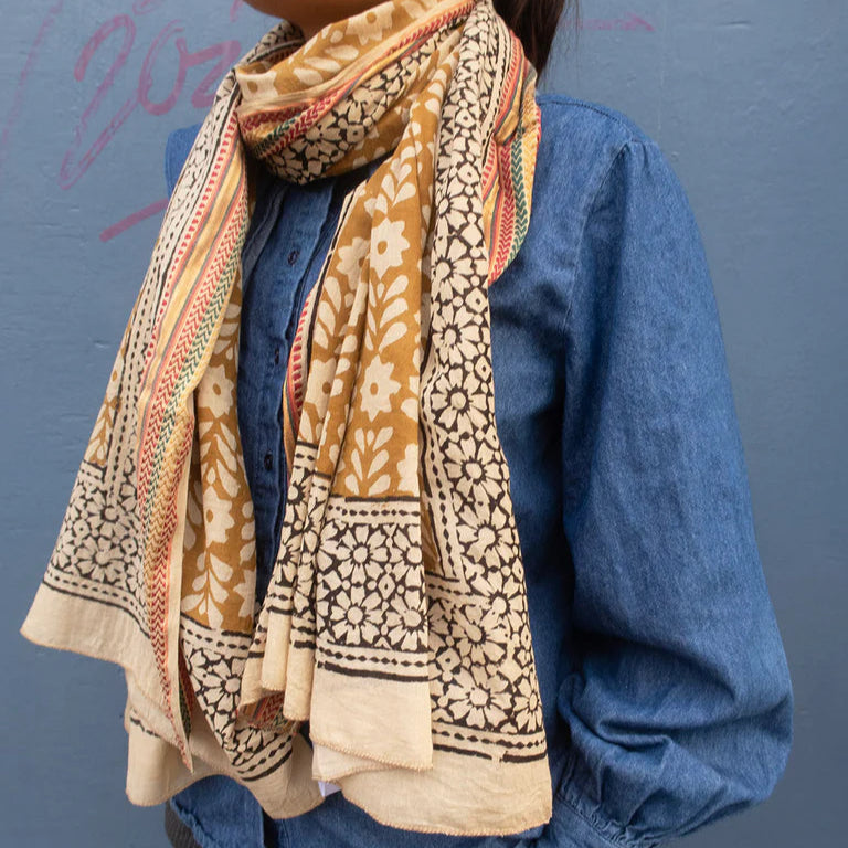 Bagru Tørklæde - Bomuld - Mustard 