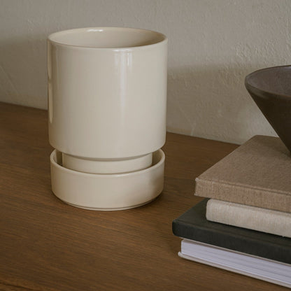 The Hoff Pot &amp; Saucer - Glaseret Sæt - Sandstone