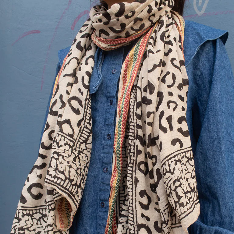 Bagru Tørklæde - Bomuld - Black Leo 