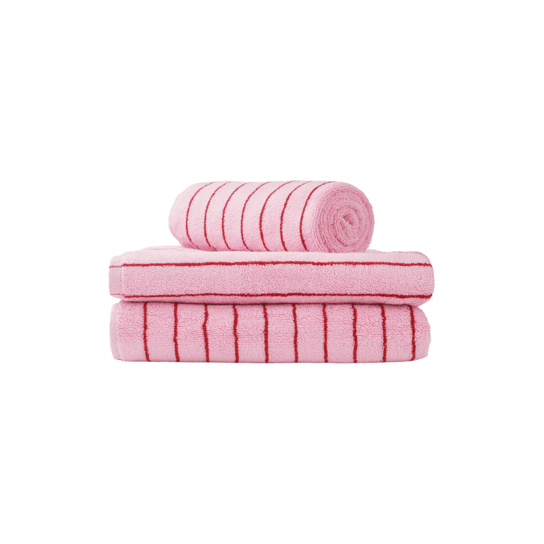 Bongusta naram håndklæde i lyserød med en rød stribe