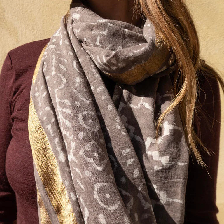 Bagru Tørklæde - Bomuld - Brown Grey 