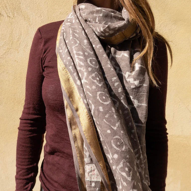Bagru Tørklæde - Bomuld - Brown Grey 