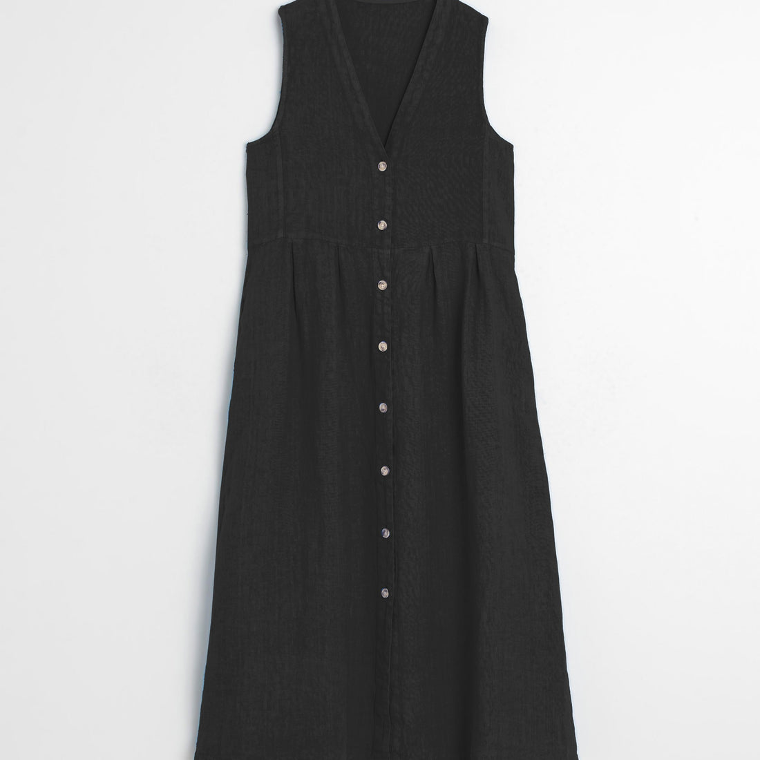 Sort hør kjole. Kjolen er vendbar, og du får derfor to forskellige udtryk i én kjole