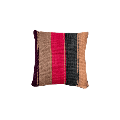 Lille frazada pude - 40x40cm. Fra Bolivia i lyserød, lilla, grå, grøn og beige farver