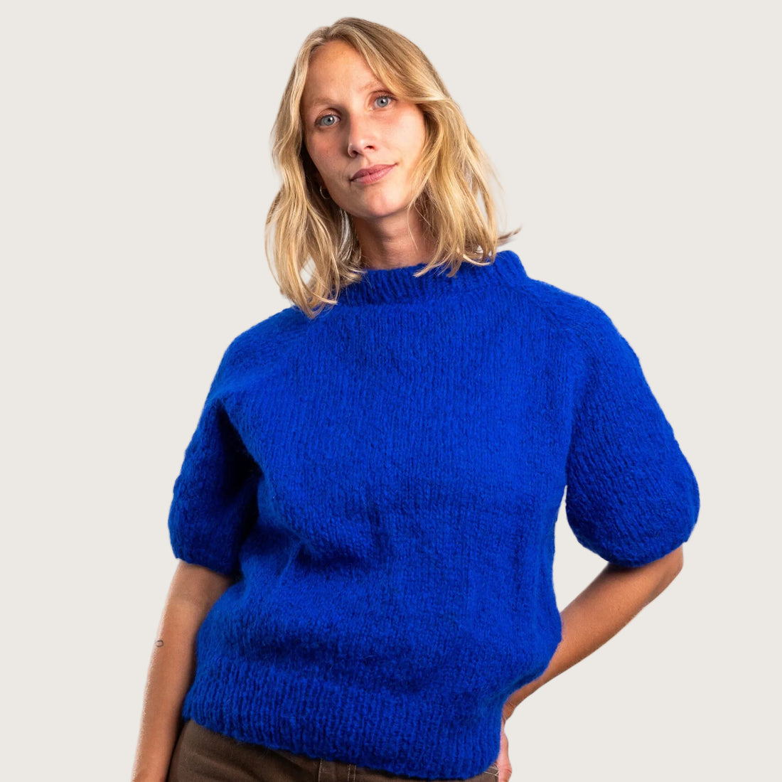 Ida Kortærmet Striktrøje - Alpacamix - Cobolt Blue