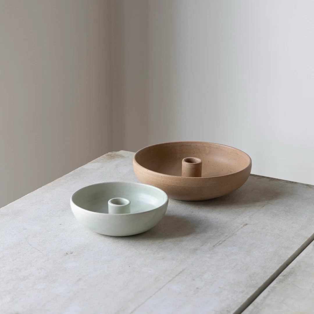 Damhus Oda lysestage skål i brun og mint