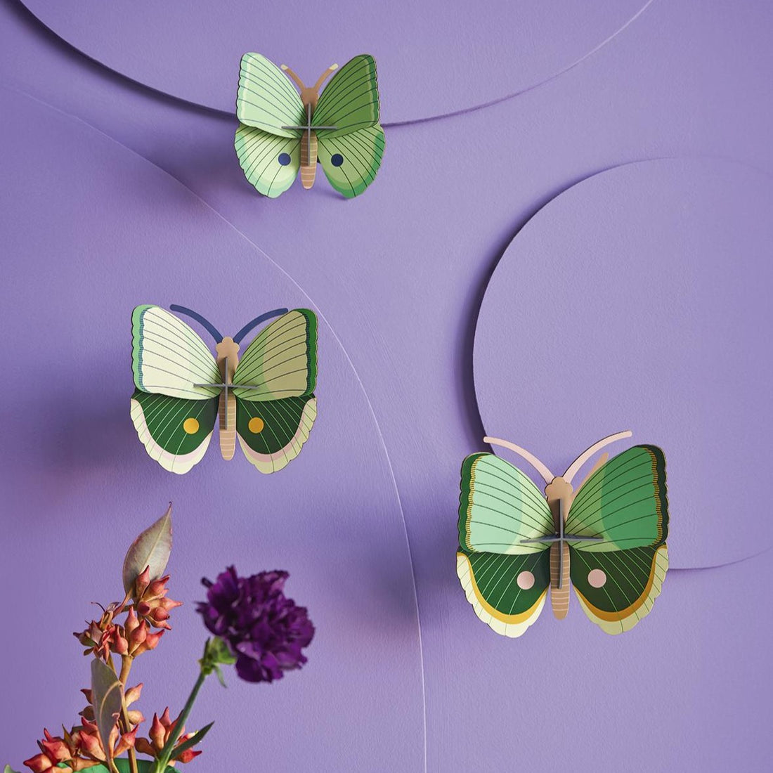 Vægdekoration, Sæt Med 3 Stk. - Fern Striped Butterflies