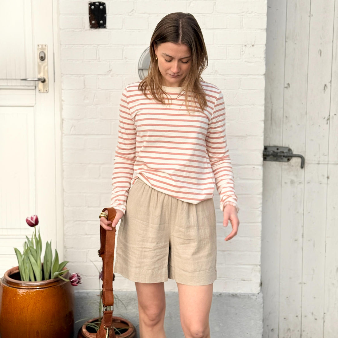 Lucca Bluse - Øko Bomuld - Cameo Brown Stripe