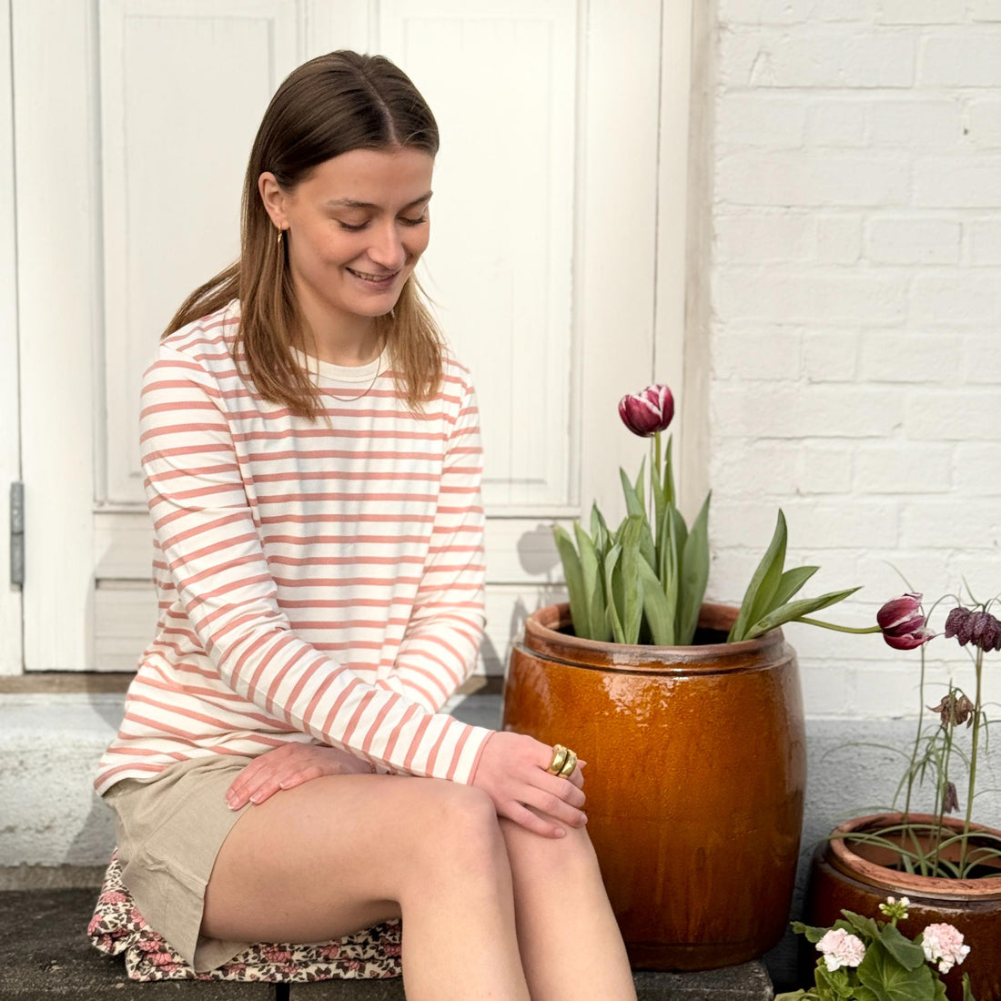 Lucca Bluse - Øko Bomuld - Cameo Brown Stripe