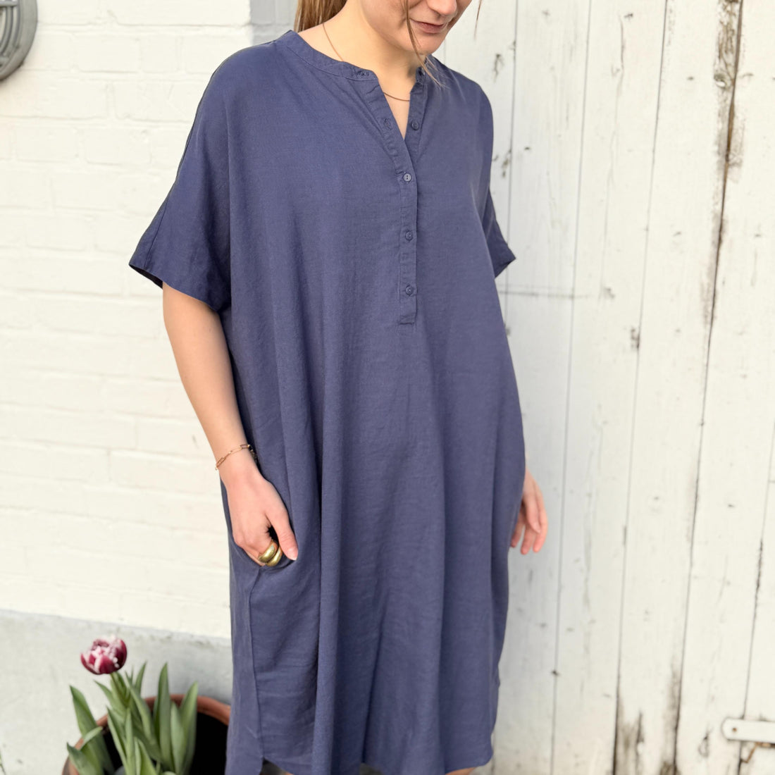 Seoul Skjortekjole - Hør - Deep Cobolt