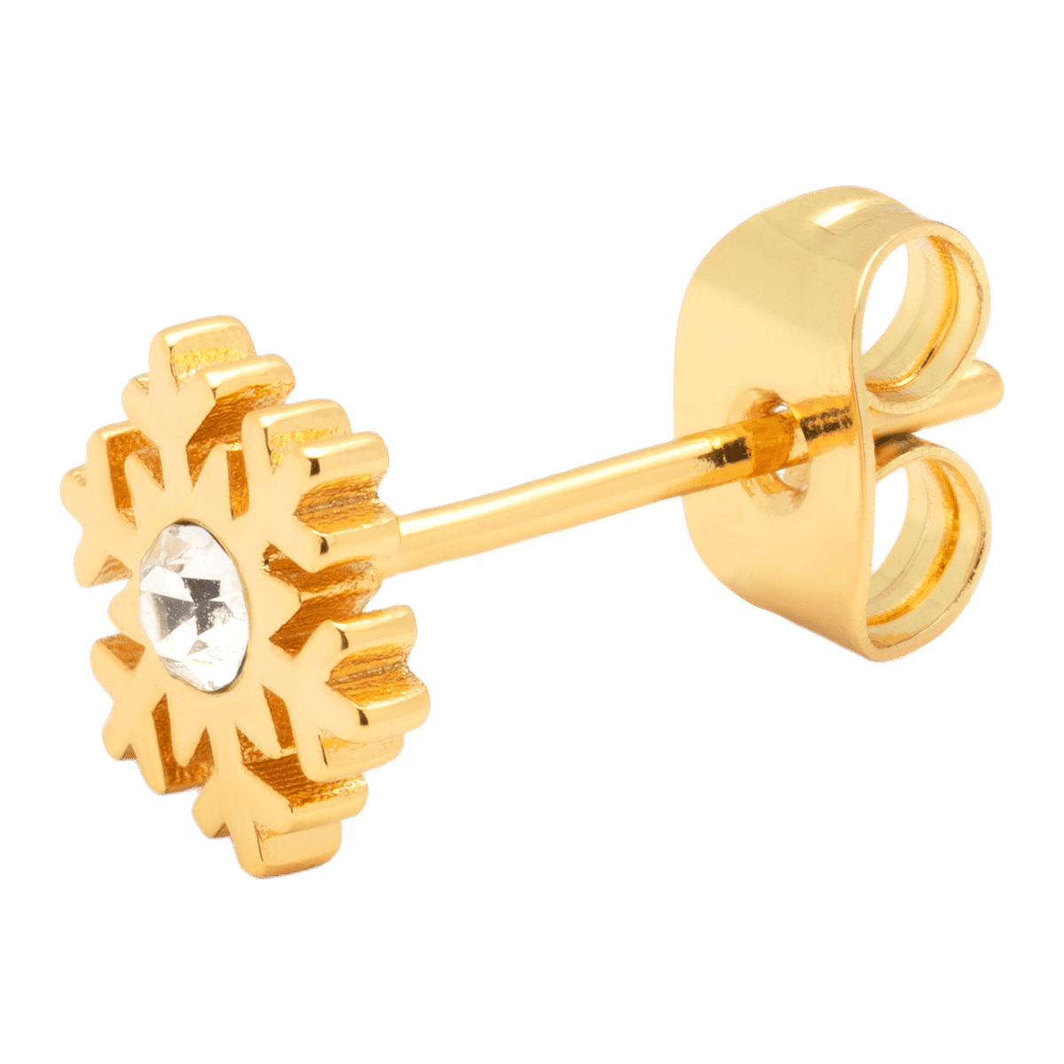 En snefnug ørering fra lulu cph i guld med en krystal i midten