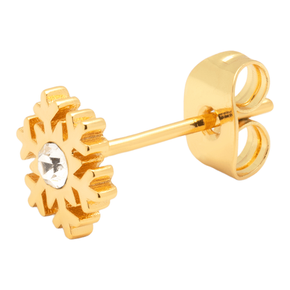 En snefnug ørering fra lulu cph i guld med en krystal i midten