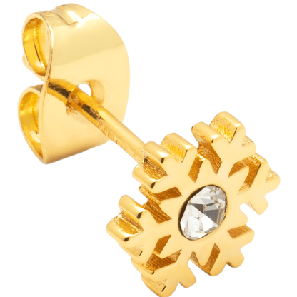 Flake gold fra lulu cph er en ørestik formet som en snefnug med en krystal i midten