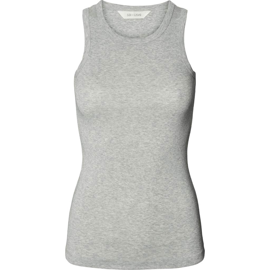 Alberte Rip toppen er en klassik tanktop fra Gai+Lisva med rib. Denne er i farven light grey melange - en fin grå farve