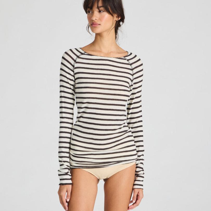 Amalie Bluse - Viskose/Uld - Reverse Dark Grey Stripe