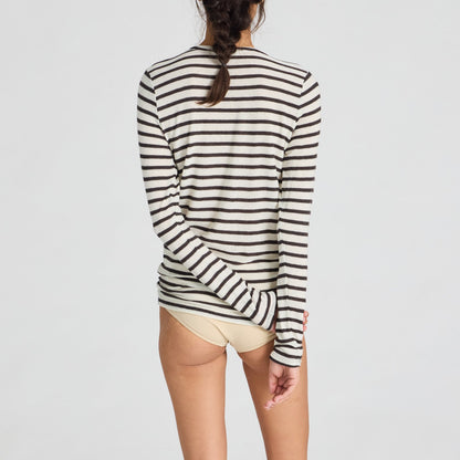 Thyra Bluse - Viskose/Uld - Reverse Dark Grey Stripe