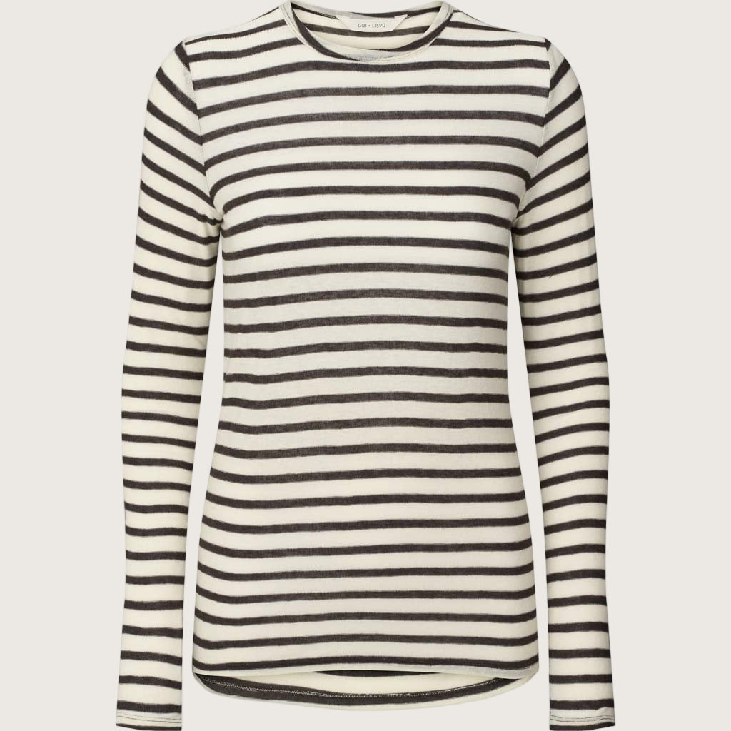 Thyra Bluse - Viskose/Uld - Reverse Dark Grey Stripe