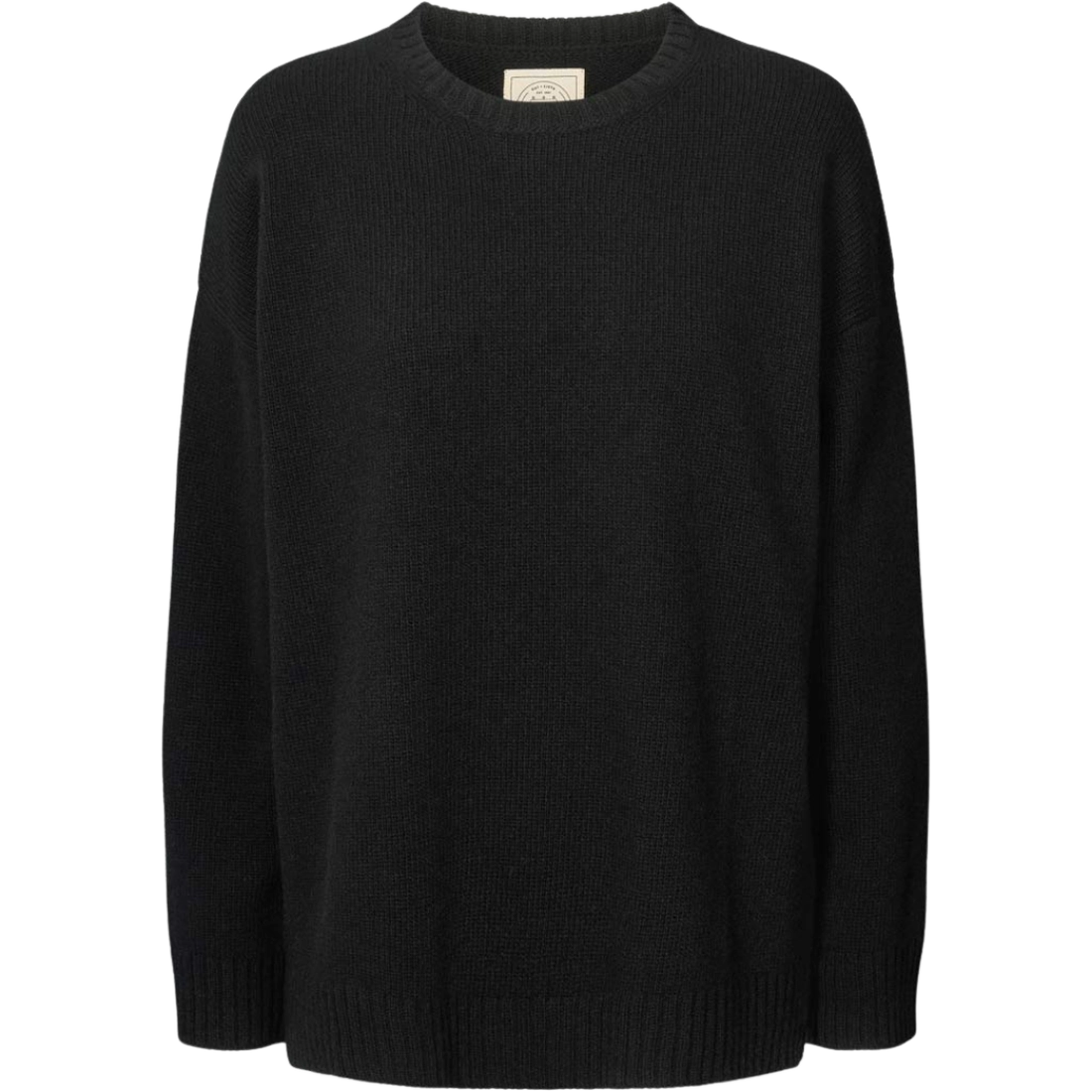Sort lambswool strik med ribkanter