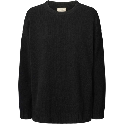 Sort lambswool strik med ribkanter