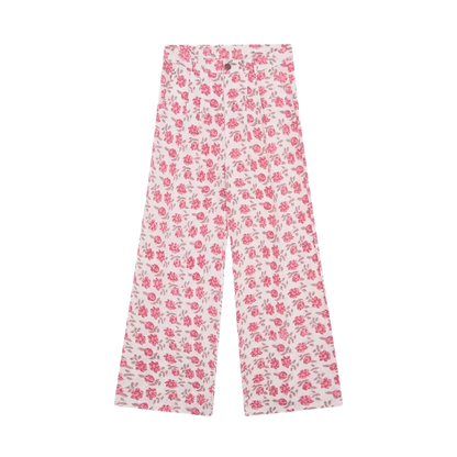 Maison Hotel brede bukser med rosa blomsterprint og løs pasform