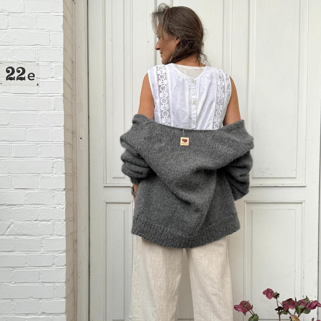 Strikket cardigan i grå med åben front