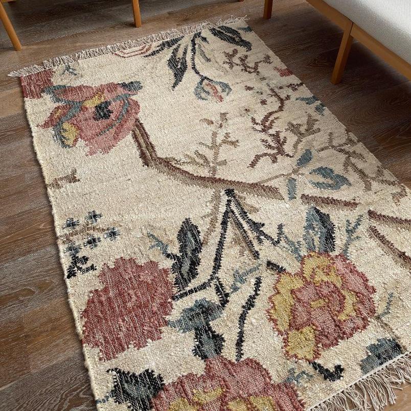 Jou Kelim Gulvtæppe - Jute/Bomuld - Flower