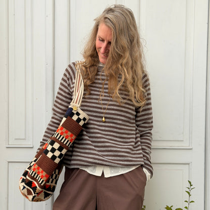 Gertrud Strik - 100% Øko Lambswool - Striped Grey / Brown