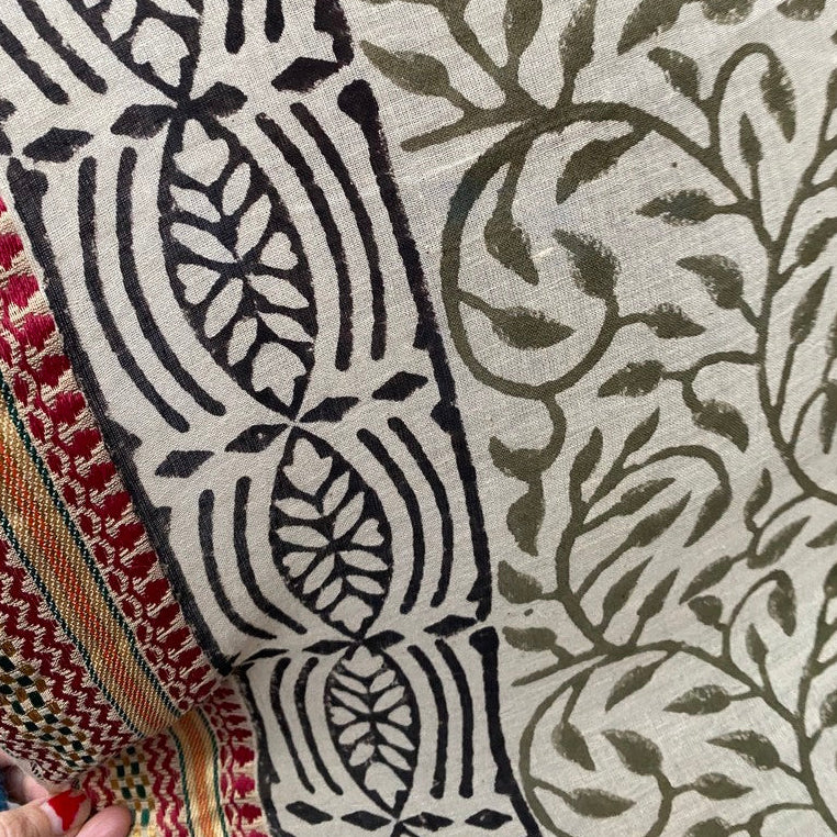 Bagru Tørklæde - Bomuld - Green Leaf 