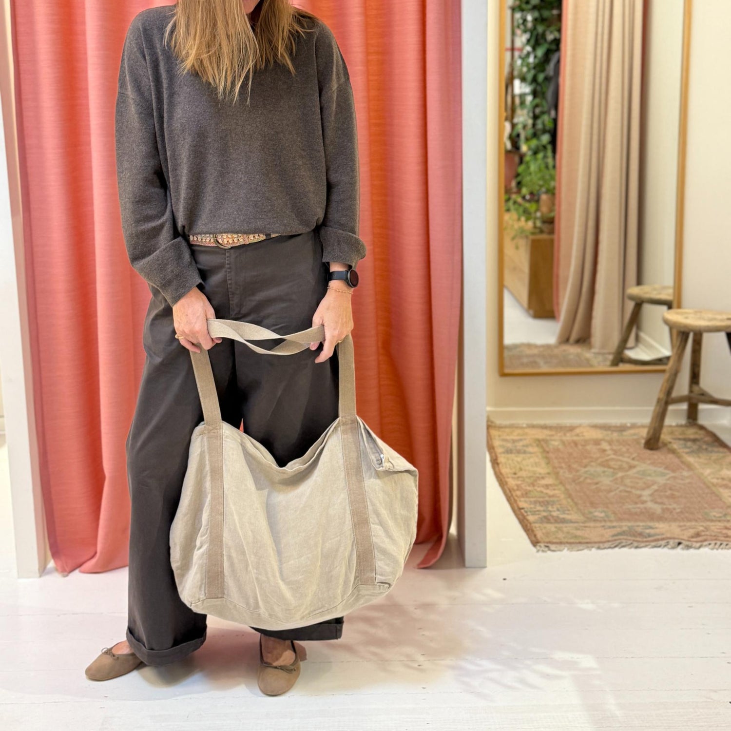 Ib Laursen stor tote bag i natur hør